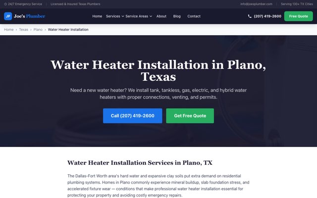 Joe's Plumber's page as the assistant saw it