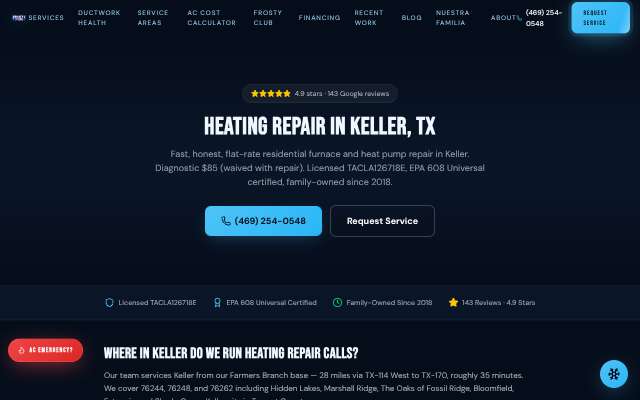 Frosty's HVAC's page as the assistant saw it