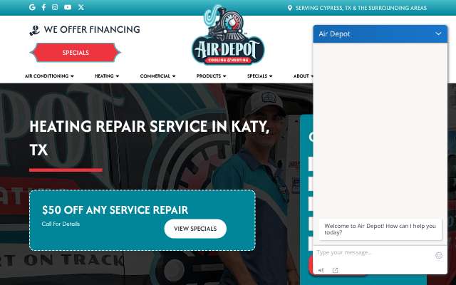 AirDepot Cooling & Heating's page as the assistant saw it