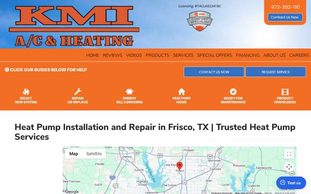 KMI A/C and Heating's page as the assistant saw it