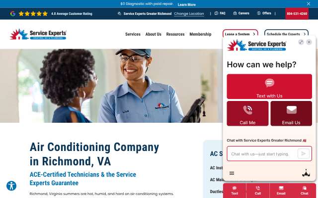 Service Experts Greater Richmond's page as the assistant saw it