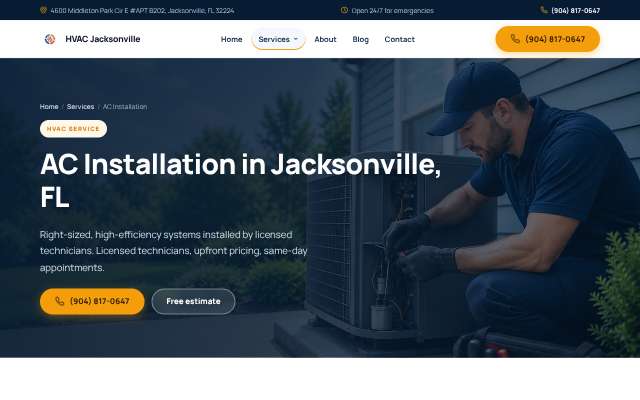 HVAC Jacksonville's page as the assistant saw it