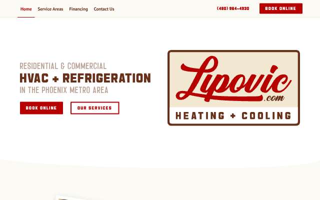 Lipovic Heating & Cooling's page as the assistant saw it
