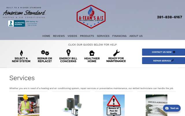 A-Team's A/C & Heating's page as the assistant saw it