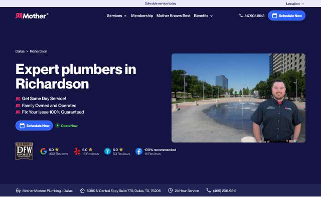 Mother Modern Plumbing, Sewer, and Drain's page as the assistant saw it