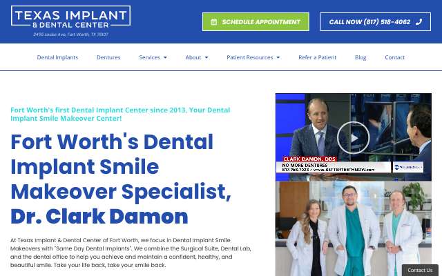 Page cited for Texas Implant & Dental Center of Fort Worth (Dr. Clark Damon, 3455 Locke Ave)