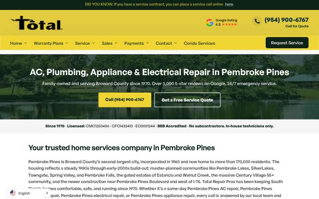 Total Repair Pros's page as the assistant saw it