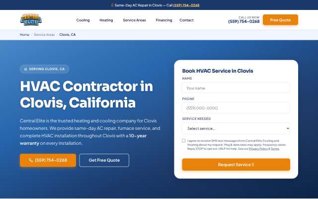 Central Elite Cooling and Heating's page as the assistant saw it