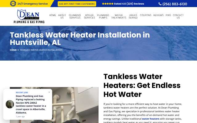 Dean Plumbing and Gas Piping's page as the assistant saw it