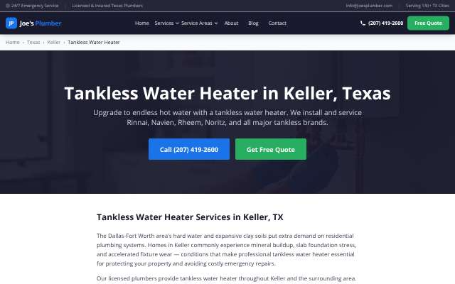 Joe's Plumber's page as the assistant saw it