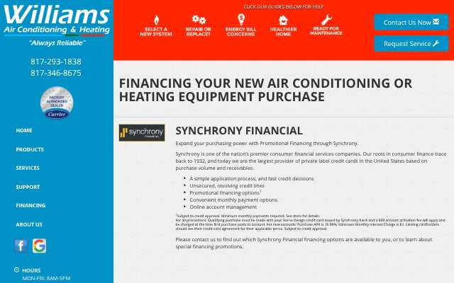 Williams Air Conditioning & Heating Inc's page as the assistant saw it