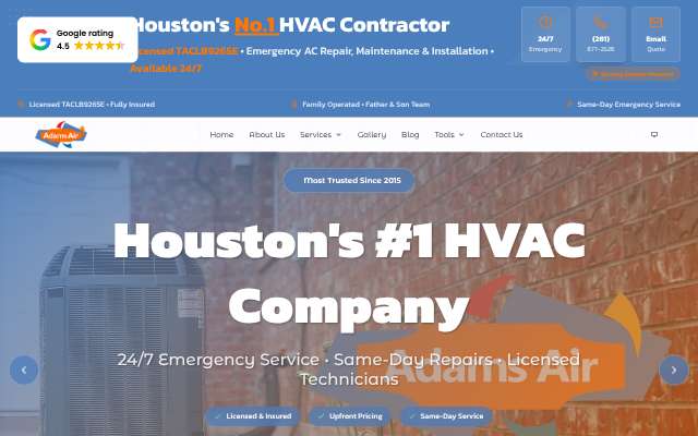 Adams Air Conditioning's page as the assistant saw it