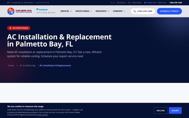 Dade Super Cool Air Conditioning's page as the assistant saw it