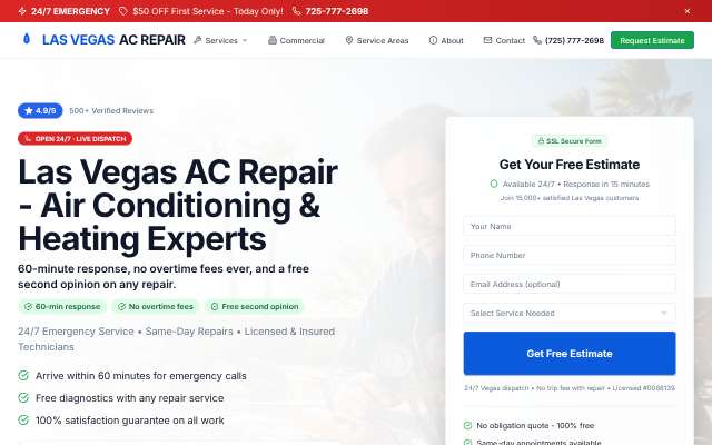 Las Vegas AC Repair's page as the assistant saw it