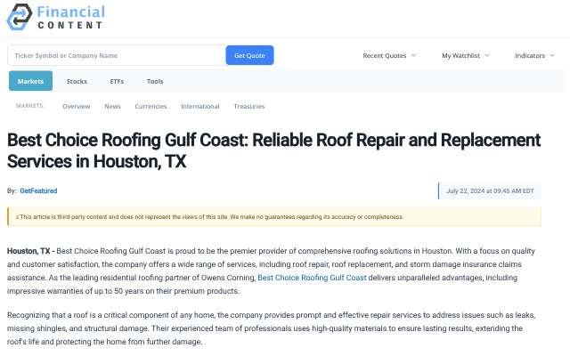 Best Choice Roofing Gulf Coast's page as the assistant saw it