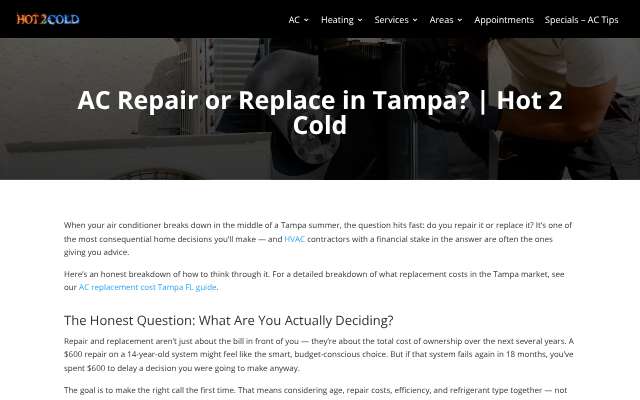 Hot 2 Cold's page as the assistant saw it