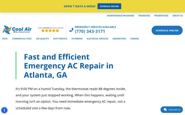 Cool Air Mechanical's page as the assistant saw it