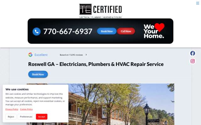 TE Certified Electrical, Plumbing, Heating & Cooling's page as the assistant saw it