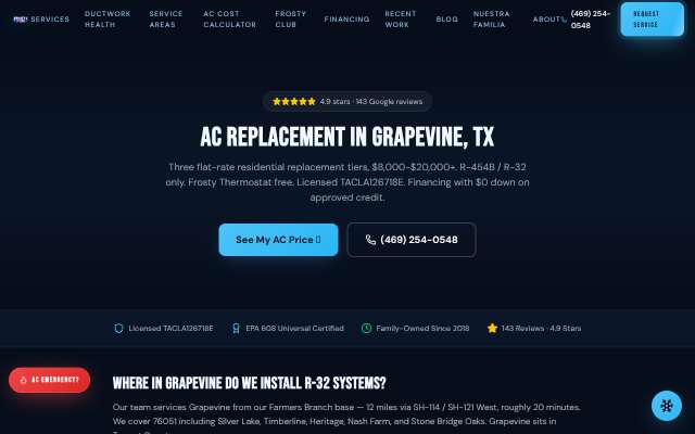Frosty's HVAC's page as the assistant saw it