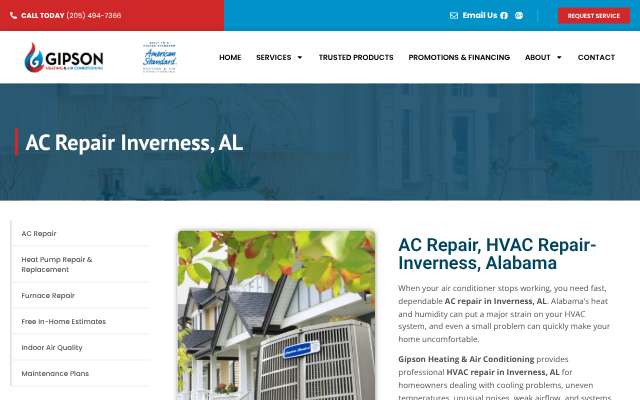 Gipson Heating & Air Conditioning's page as the assistant saw it