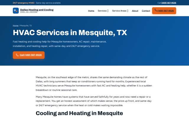 Dallas Heat & Cooling's page as the assistant saw it