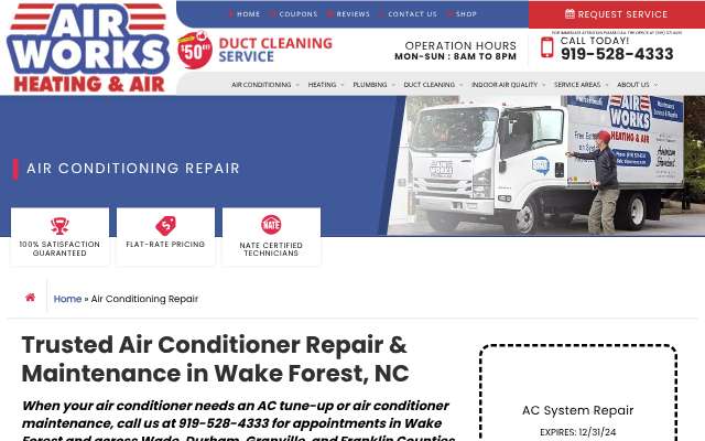 Air Works Heating & Air's page as the assistant saw it