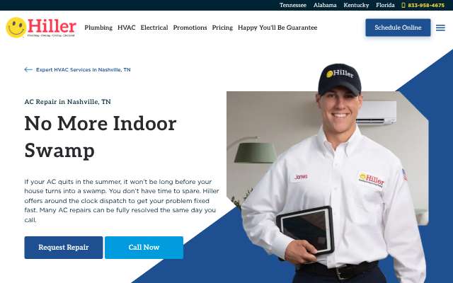 Hiller Plumbing, Heating, Cooling & Electrical's page as the assistant saw it