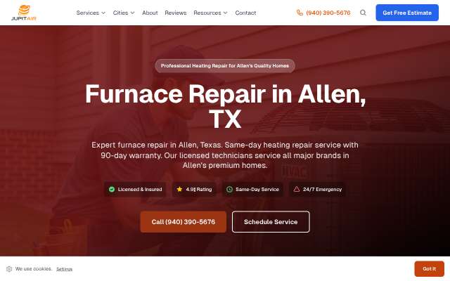 Jupitair HVAC's page as the assistant saw it