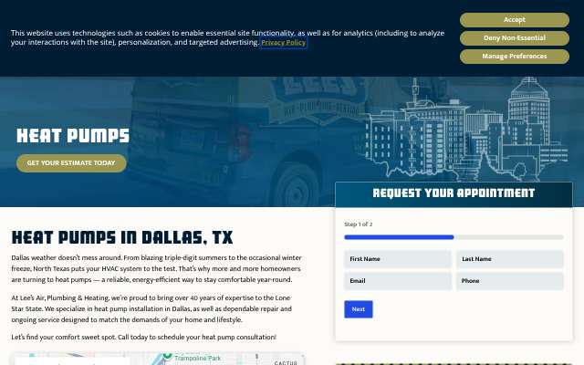 Lee's Air, Plumbing & Heating's page as the assistant saw it