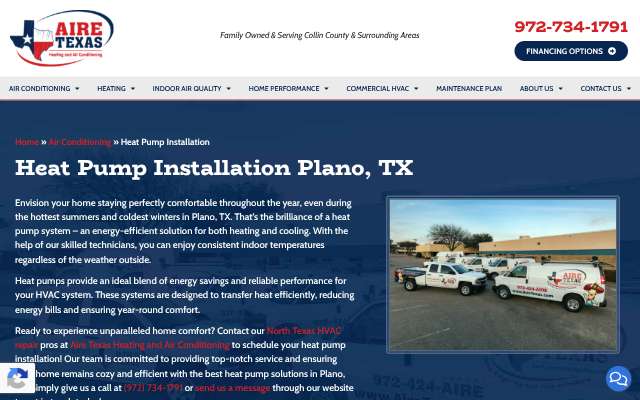 Aire Texas Heating and Air Conditioning's page as the assistant saw it