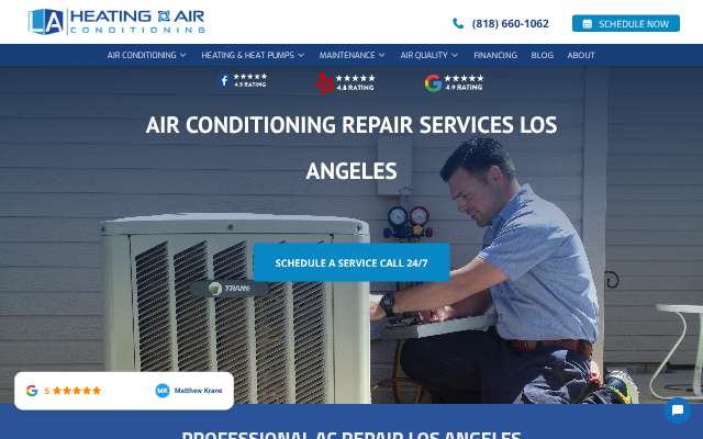 LA Heating & Air Conditioning's page as the assistant saw it