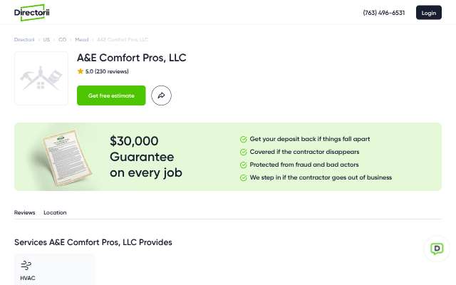 A&E Comfort Pros's page as the assistant saw it