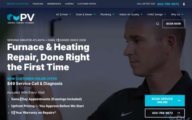 PV Heating, Cooling & Plumbing's page as the assistant saw it