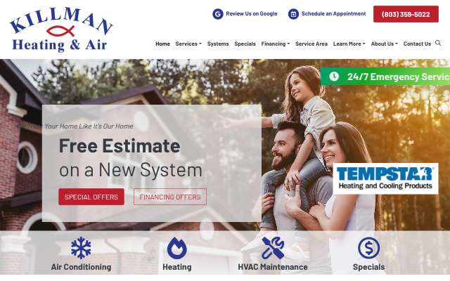 Killman Heating & Air's page as the assistant saw it