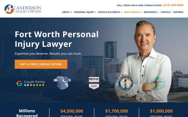 Anderson Injury Lawyers's page as the assistant saw it