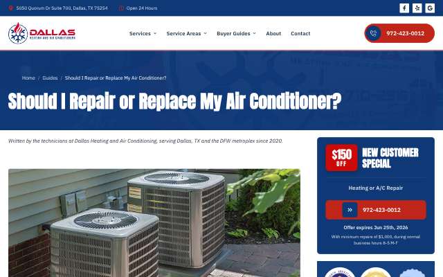 Dallas Heating and Air Conditioning's page as the assistant saw it
