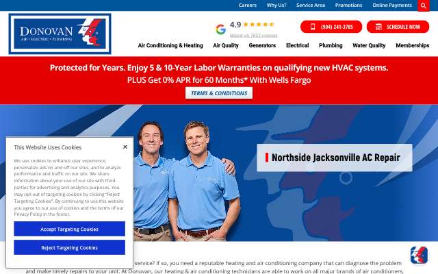 Donovan Air, Electric & Plumbing's page as the assistant saw it