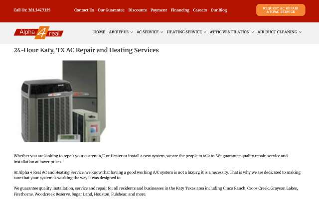 Alpha 4 Real AC and Heating Service's page as the assistant saw it