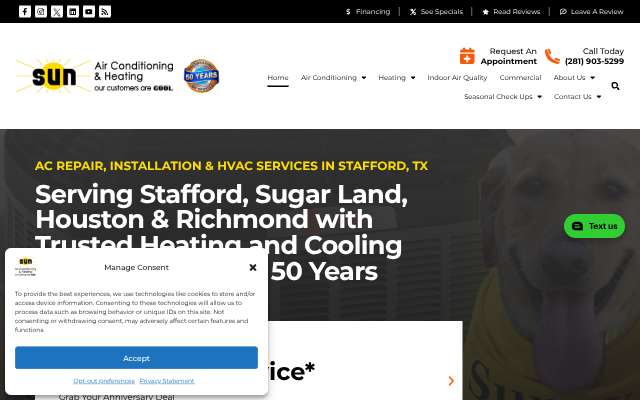 Sun Air Conditioning & Heating's page as the assistant saw it
