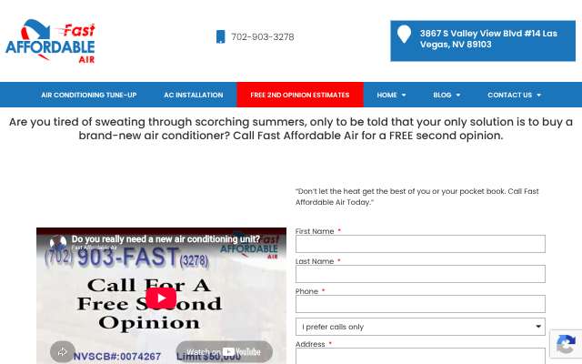 Fast Affordable Air's page as the assistant saw it