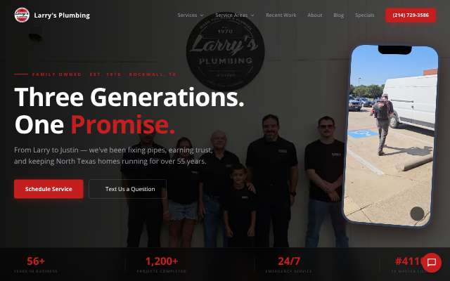 Larry's Plumbing Service's page as the assistant saw it