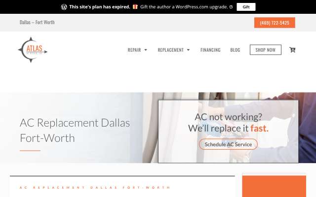 Atlas AC Repair's page as the assistant saw it