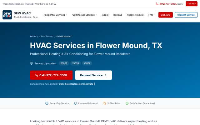 DFW HVAC's page as the assistant saw it