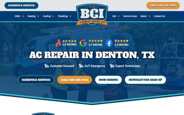 BCI Plumbing, Heating and Air's page as the assistant saw it