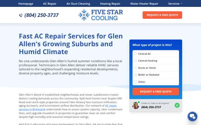 Five Star Cooling's page as the assistant saw it
