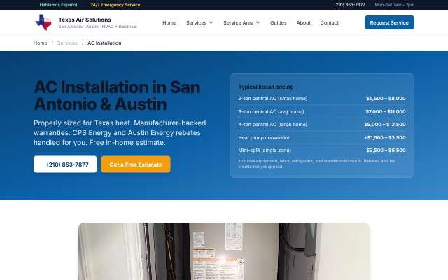 Texas Air Solutions's page as the assistant saw it