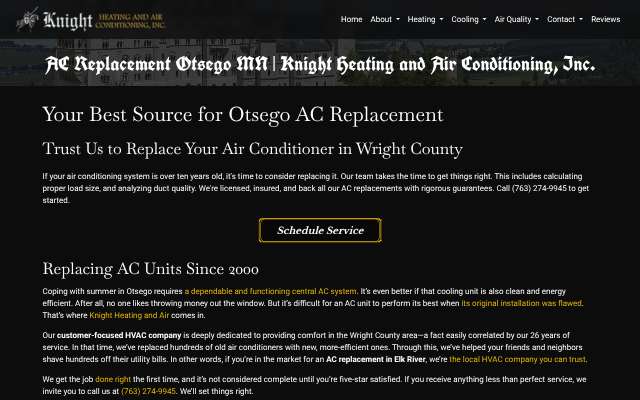 Knight Heating and Air Conditioning's page as the assistant saw it