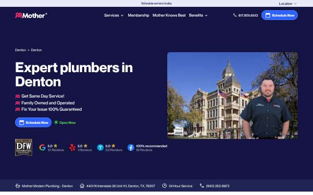Mother Modern Plumbing's page as the assistant saw it