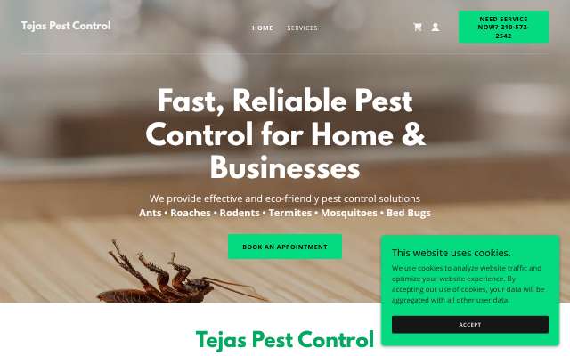 Tejas Pest Control's page as the assistant saw it