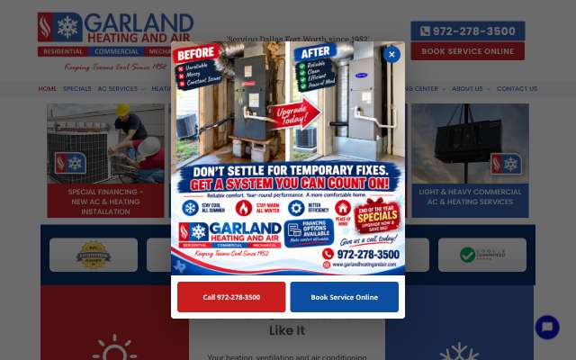 Garland Heating and Air Conditioning's page as the assistant saw it